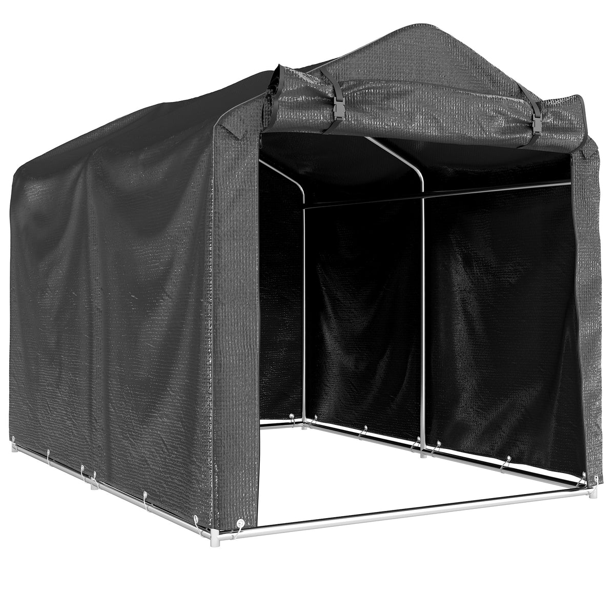 Abri de jardin 2 x 1,6 x 1,65 m abri vélo extérieur cadre en métal galvanisé, imperméable résistant aux UV, gris foncé-0