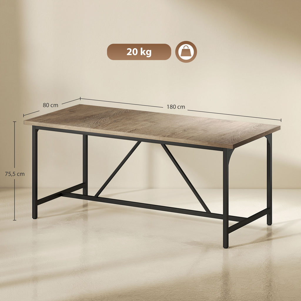 Table à manger rectangulaire pour 6-8 personnes table de cuisine style industriel 180 x 80 x 75,5 cm effet bois naturel-2