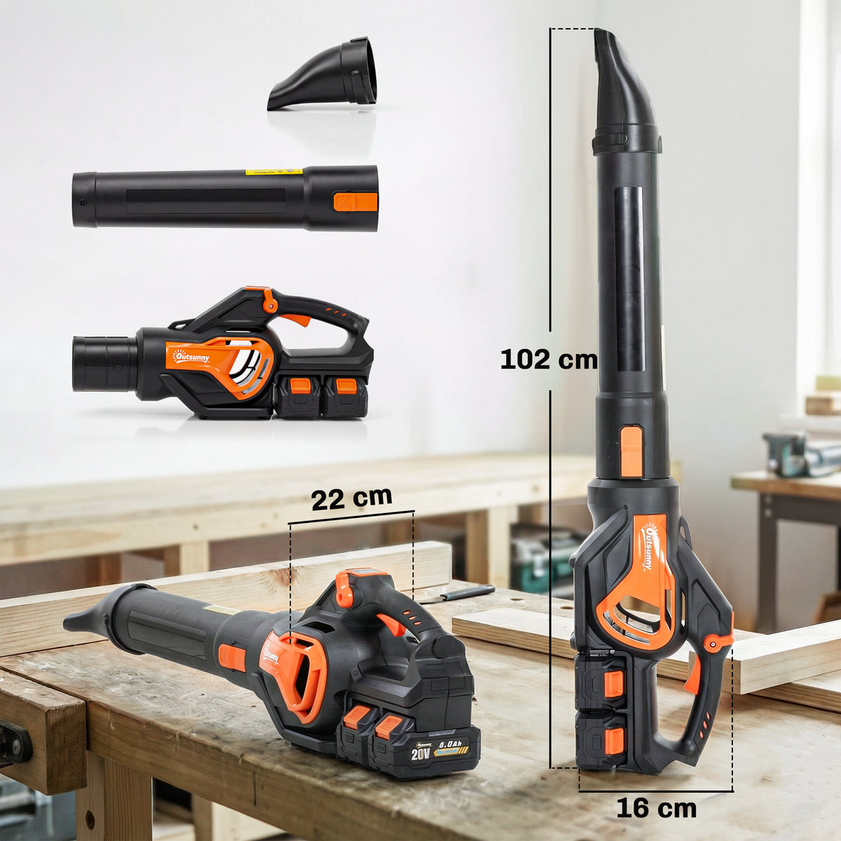 Souffleur de Feuilles sans Fil avec Moteur Brushless 900W Batterie 36v (2x4,0Ah) Puissant 15,2 m³/min Orange et Noir-2