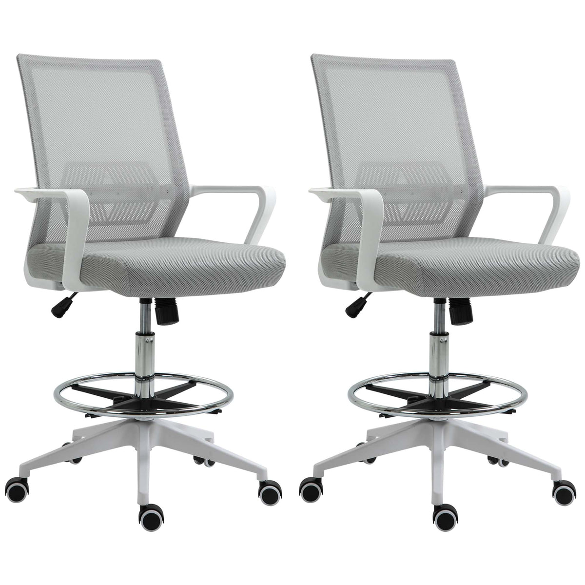 Lot de 2 fauteuils de bureau chaise de bureau assise haute réglable dim. 64L x 60l x 106-126H cm pivotant 360° maille-0