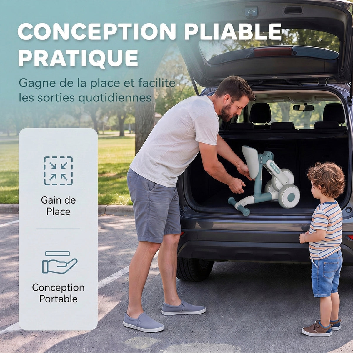 Draisienne Bébé 1-2 Ans Pliable, Siège Réglable, Direction Limitée à 135°, Pneus EVA Silencieux, 52x23x36,5cm, Bleu-6