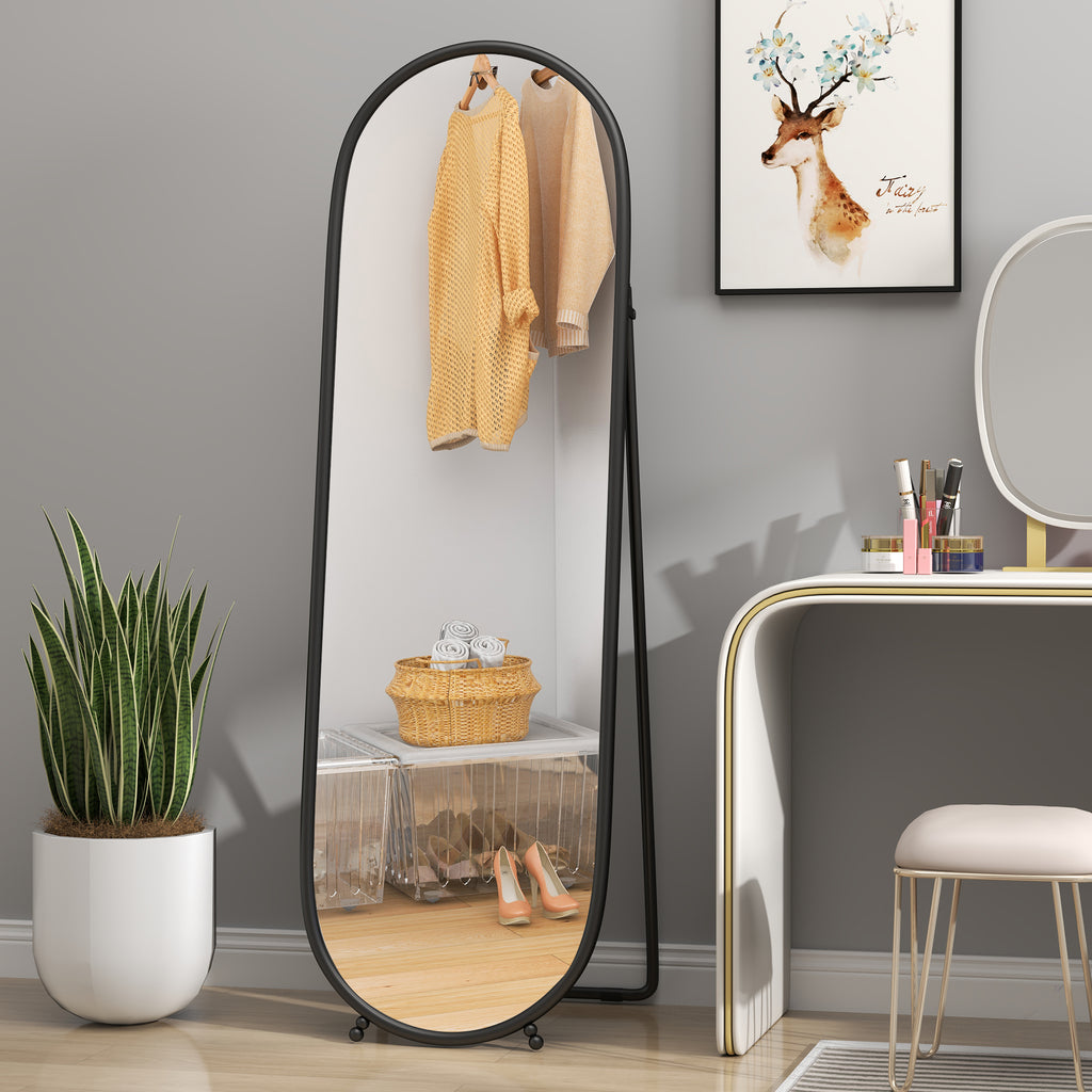 Grand miroir sur pied, miroir ovale, cadre en métal noir, avec support pour entrée, chambre, dressing, 40 x 160 cm-7