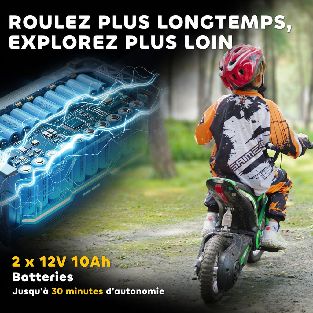 Moto cross électrique enfant moto électrique enfants moteur 350 W batterie 12V 8-16 km/h pneus gonflables 12'' vert-5
