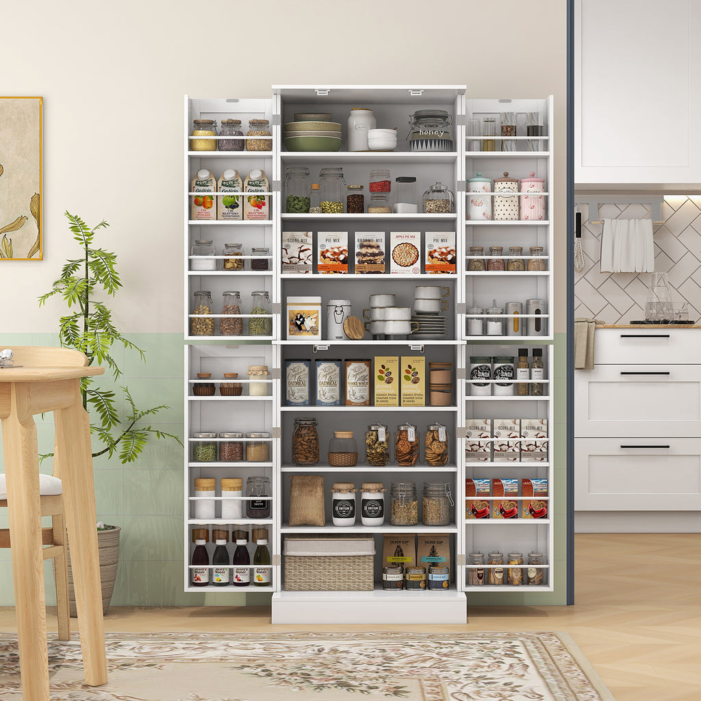 Armoire de cuisine buffet cuisine avec placards, étagère réglable et porte-épices, 60 x 35 x 166 cm, blanc-9