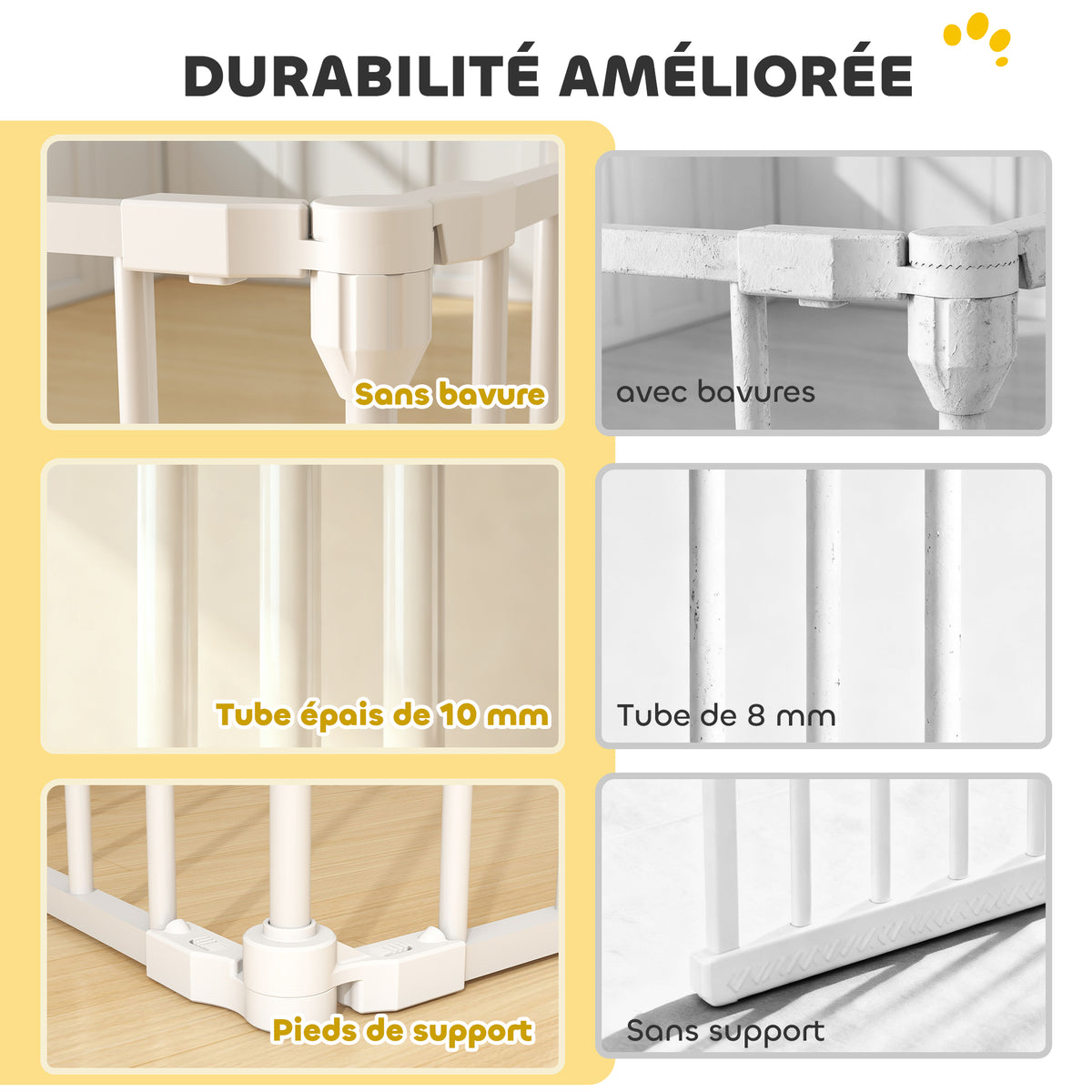 Barrière de sécurité en métal parc enclos pliable et modulable pour chien et enfant 8 panneaux 61 x 75 cm blanc-4