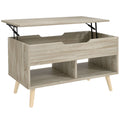 Table basse relevable, table de salon avec compartiment caché et étagères ouvertes, 75 x 40 x 58 cm, bois naturel-0