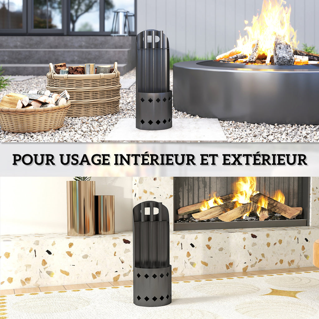 Ensemble serviteur de cheminée 4 pièces, accessoire outils cheminee avec balai pelle tisonnier et support, en métal noir-5