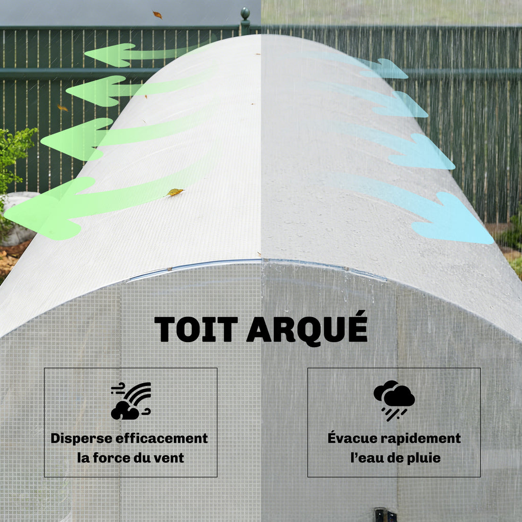 Serre Tunnel de Jardin 18m², Serre de Jardin Tunnel avec Porte et 12 Fenêtres avec Moustiquaires, 295x597x200cm, Blanc-8