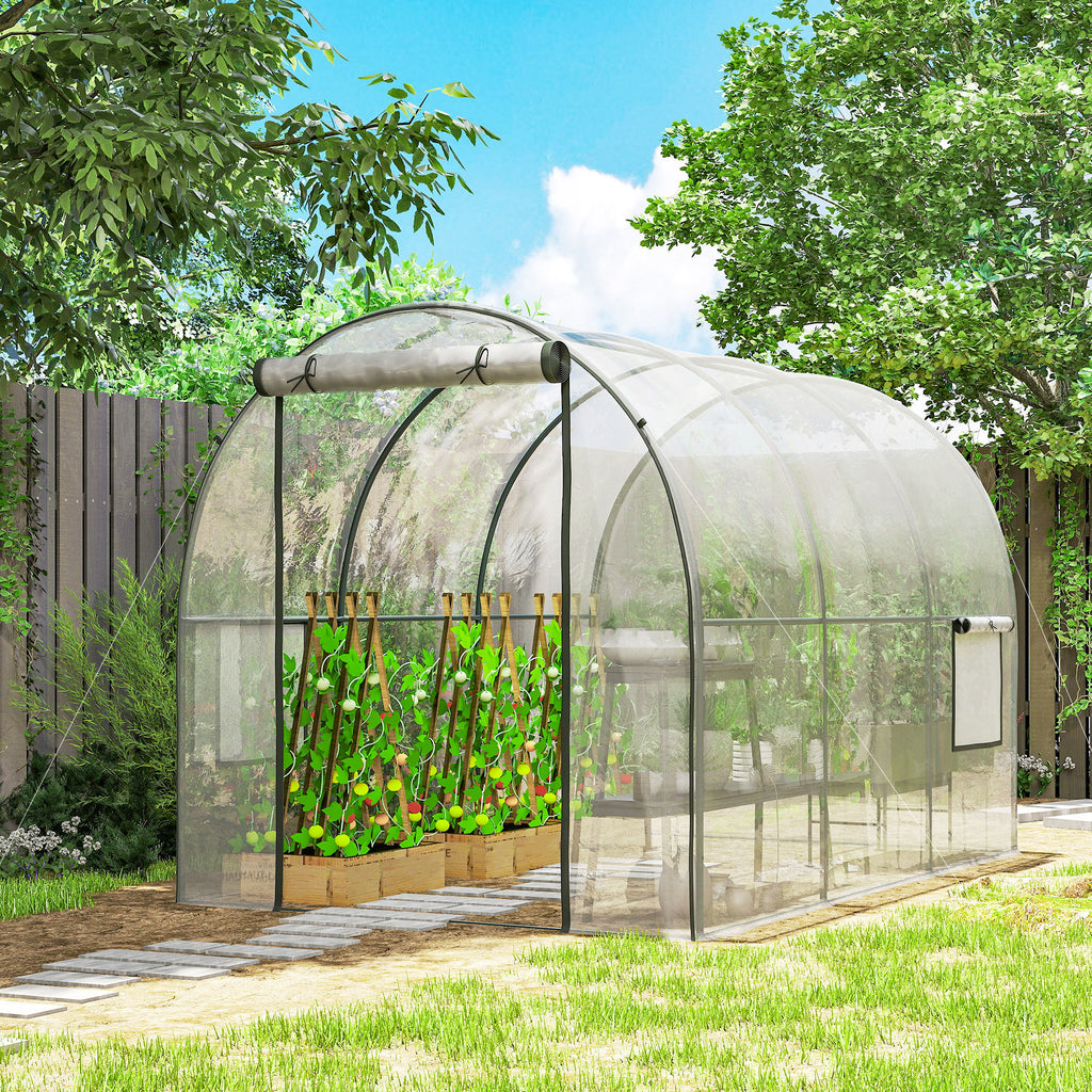 Serre de Jardin Tunnel 6 m² 3L x 2l x 2H m châssis Tubulaire renforcé Porte zippée 2 fenêtres enroulables - transparent-1