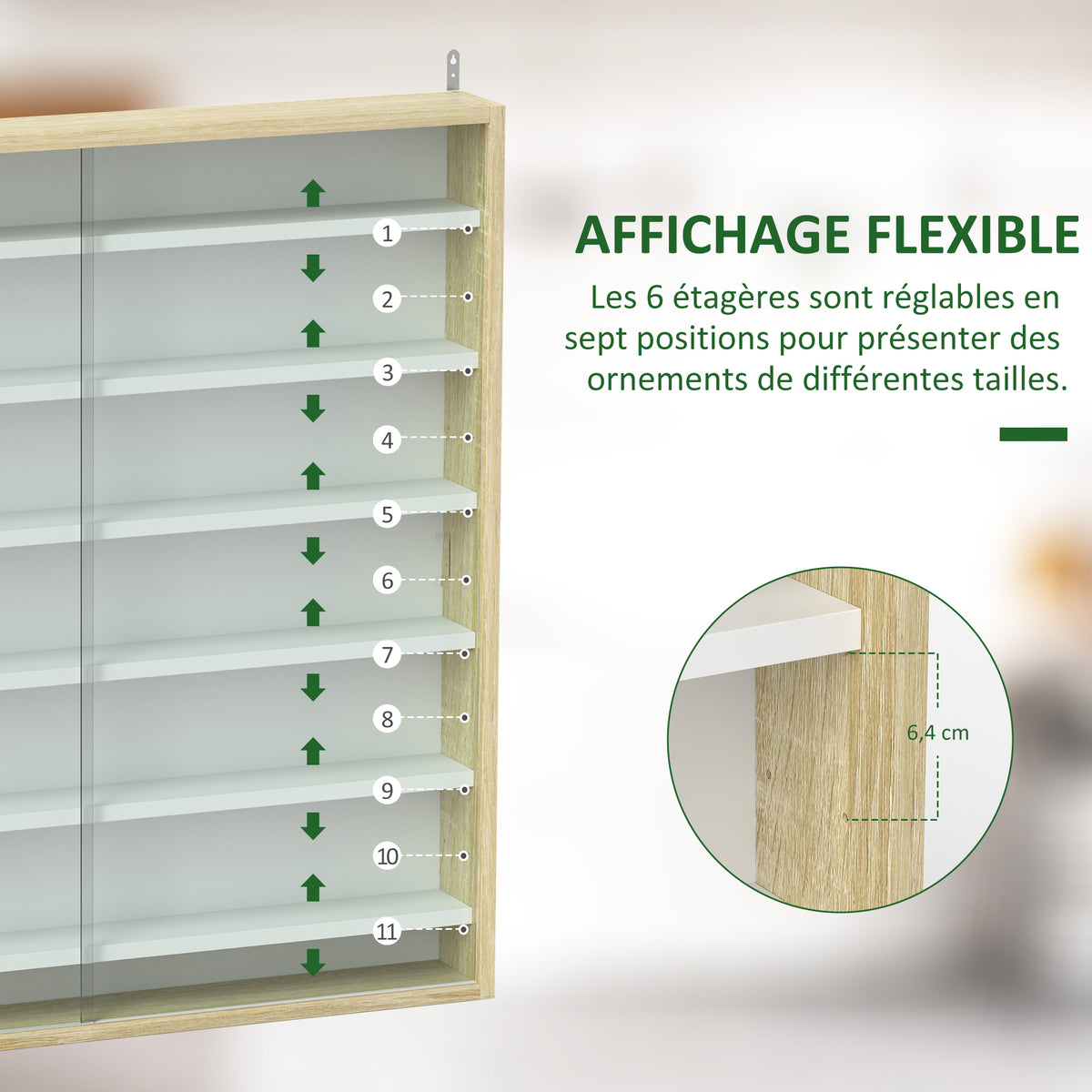 Vitrine pour collection vitrine murale 80 x 9,5 x 83 cm 6 étagères réglables en hauteur 2 portes coulissantes en verre-3