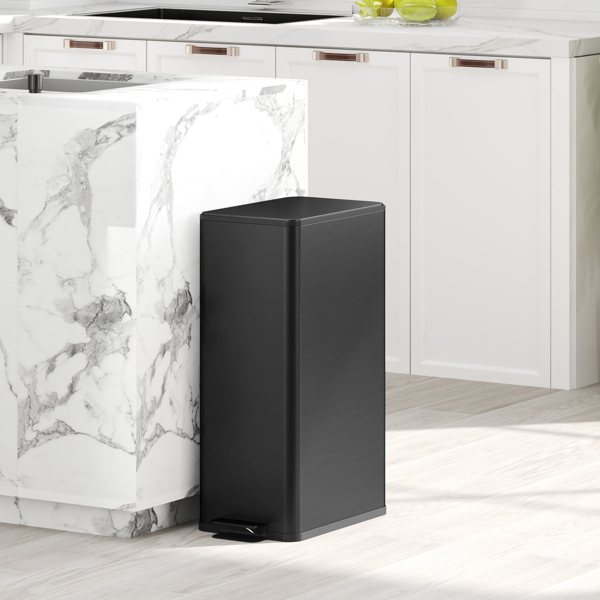 Poubelle de Cuisine 20L en Acier Inoxydable, Couvercle à Fermeture Douce, Compacte avec Seau Intérieur Amovible, Noir-1