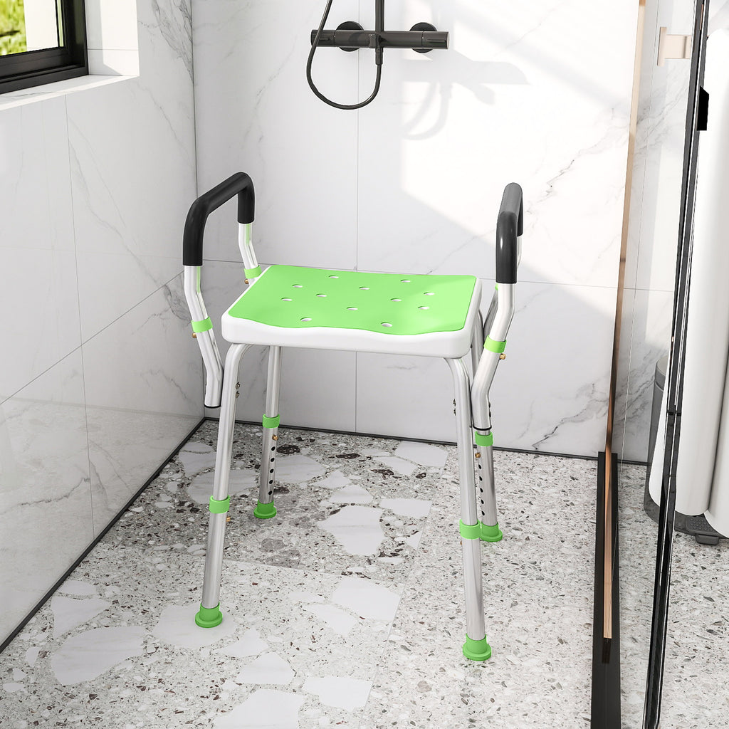 Tabouret de douche pour personnes âgées et handicapées avec accoudoirs, hauteur réglable, patins antidérapants, vert-1