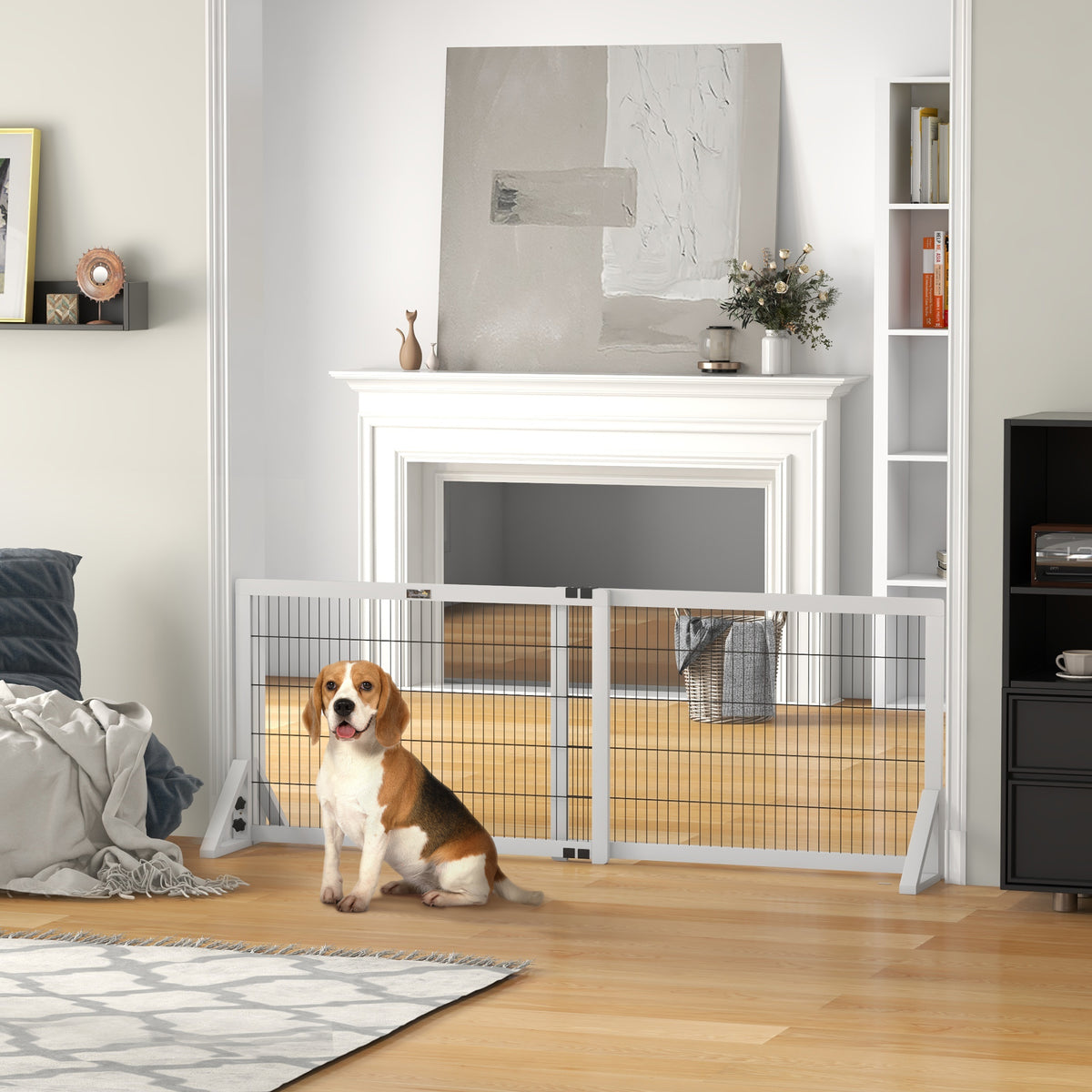 Barrière de sécurité pour chien barrière de protection à 2 panneaux largeur réglable 101-181 cm en bois acier blanc-1