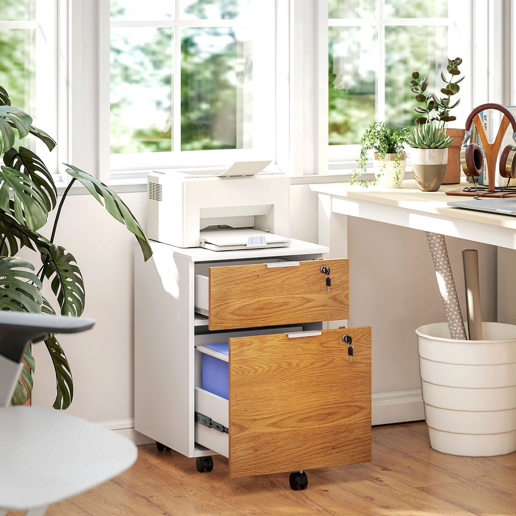Caisson de bureau, meuble de rangement 2 tiroirs 2 barres pour dossier suspendu, verrouillable avec 2 clés 42x40x60 cm-9