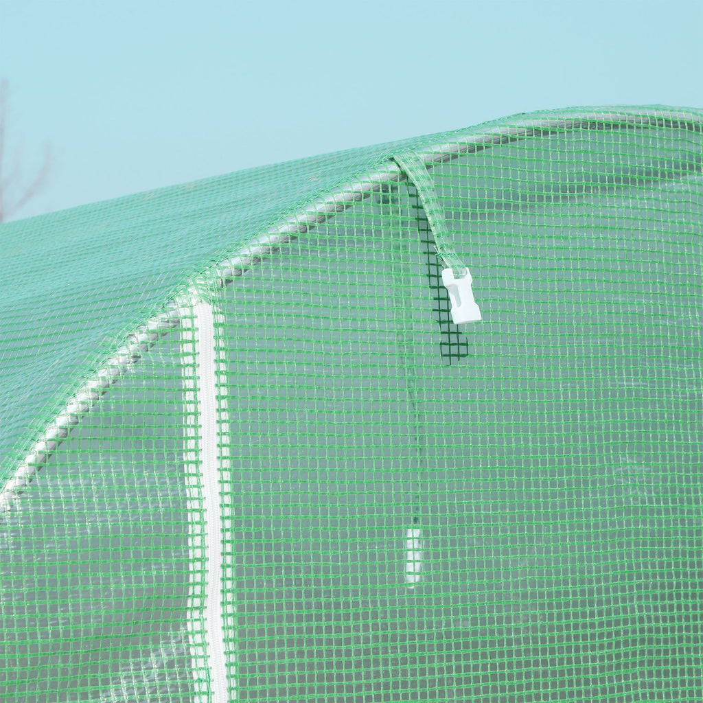 Serre de Jardin Tunnel Surface Sol 6 m² 3L x 2l x 2,10H m châssis Tubulaire renforcé Porte zippée 4 fenêtres enroulables cadre en métal Vert-7