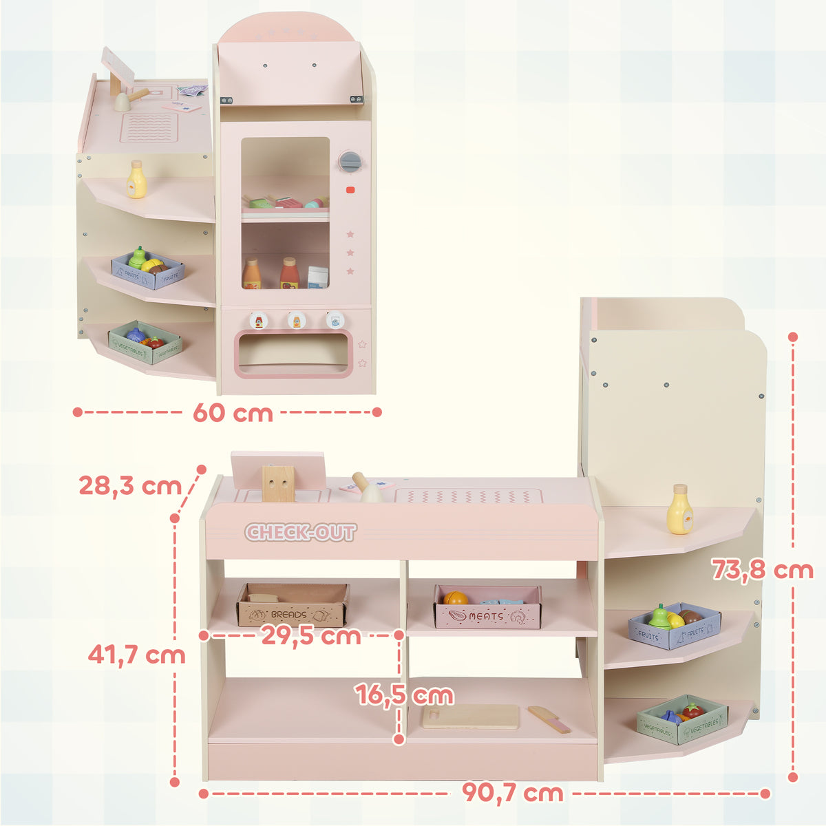 Supermarché pour enfant, marchande en bois, caisse enregistreuse, distributeur et accessoires, 90,7x60x73,8cm, vert-2