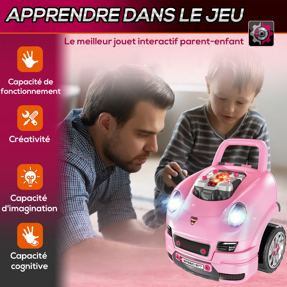 Camion mécano 2 en 1 jouet bricolage enfant jeu d'imitation mécanicien nombreux qccessoires total de 61 pièces rose-3