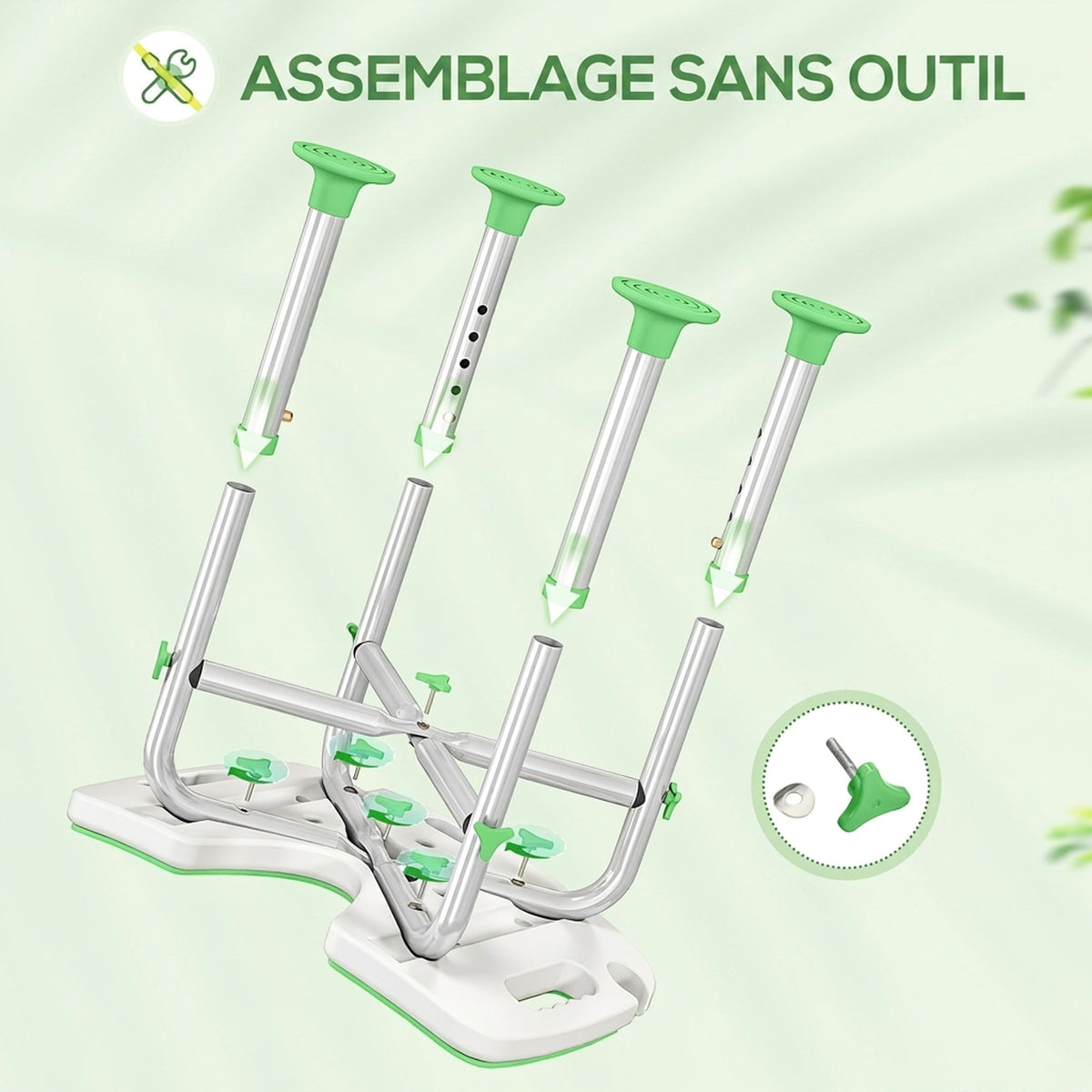Tabouret de Douche, Hauteur Ajustable 39-51,5 cm, Barre d'Appui à Ventouse, Patins à Ventouse, Vert-5