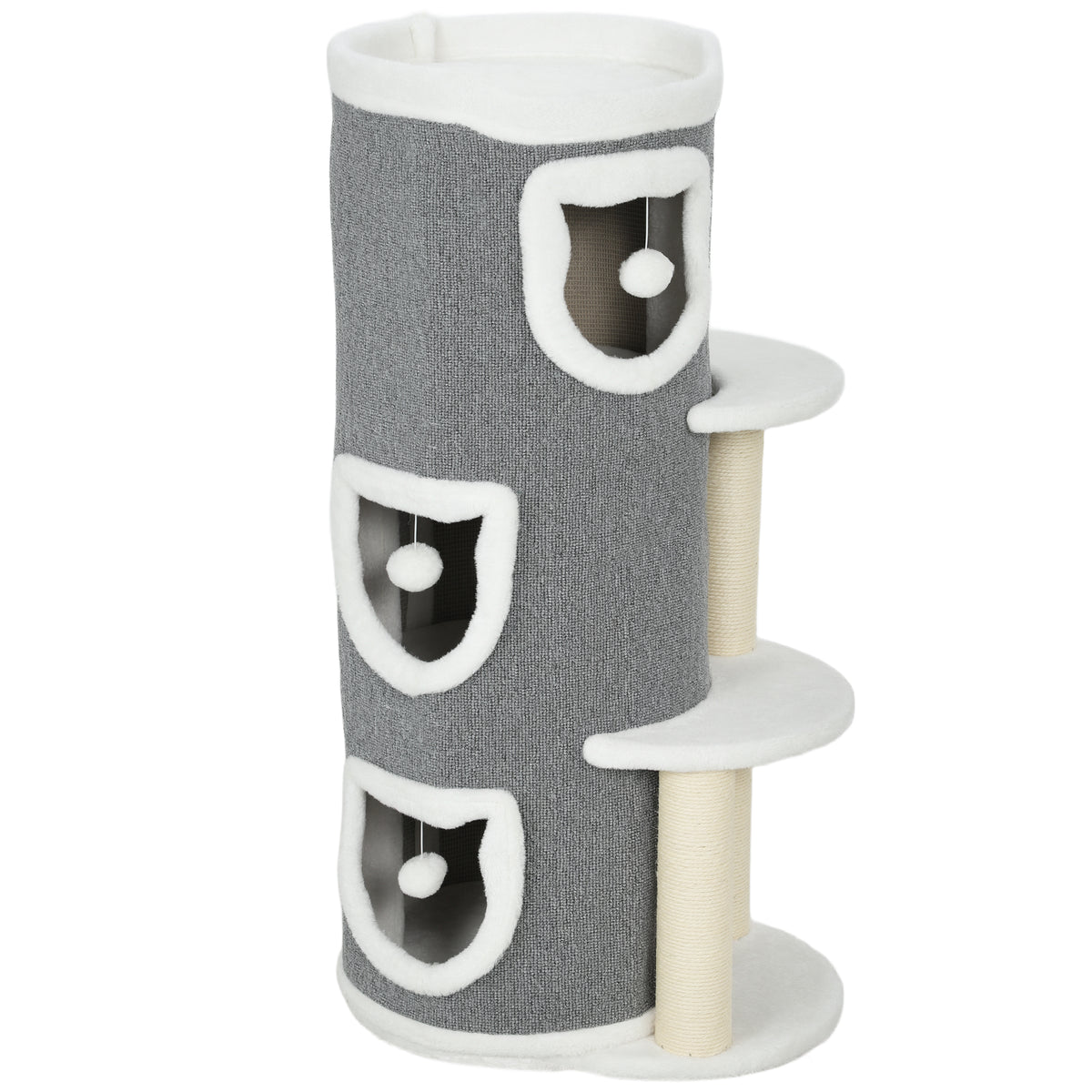 Tour pour chat à 4 niveaux arbre à chat stable avec griffoirs en sisal et bord en peluche 2 plateformes 50x36x101cm gris-0