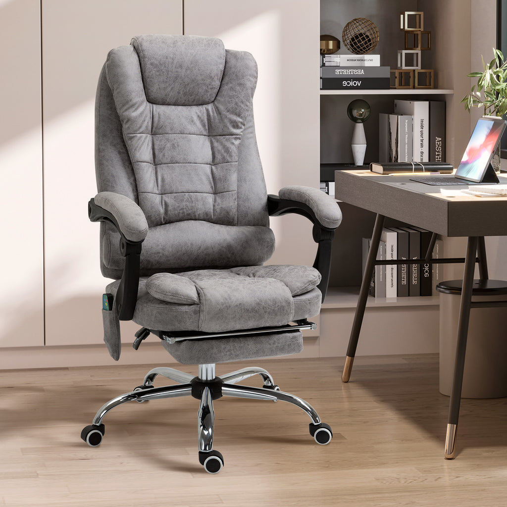 Fauteuil de bureau direction massant chauffant hauteur réglable dossier inclinable toile de microfibre gris-9