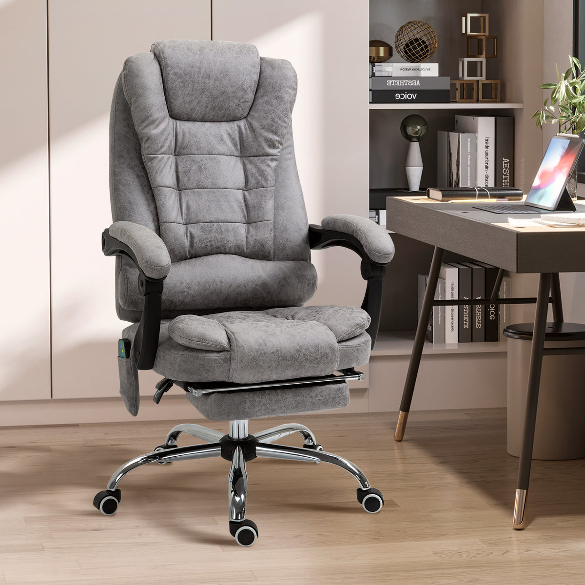 Fauteuil de bureau direction massant chauffant hauteur réglable dossier inclinable toile de microfibre gris-9