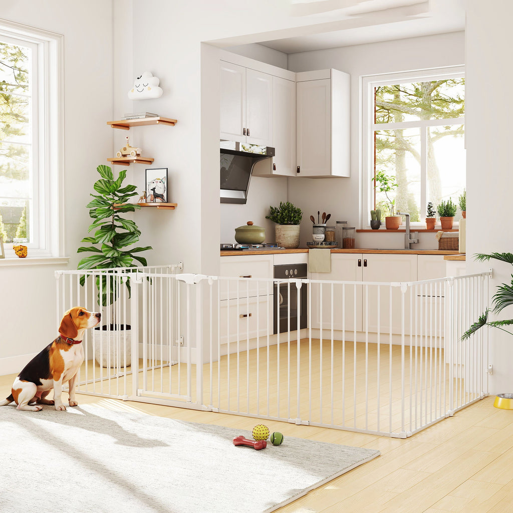 Barrière de sécurité en métal parc enclos pliable et modulable pour chien et enfant 8 panneaux 61 x 75 cm blanc-1