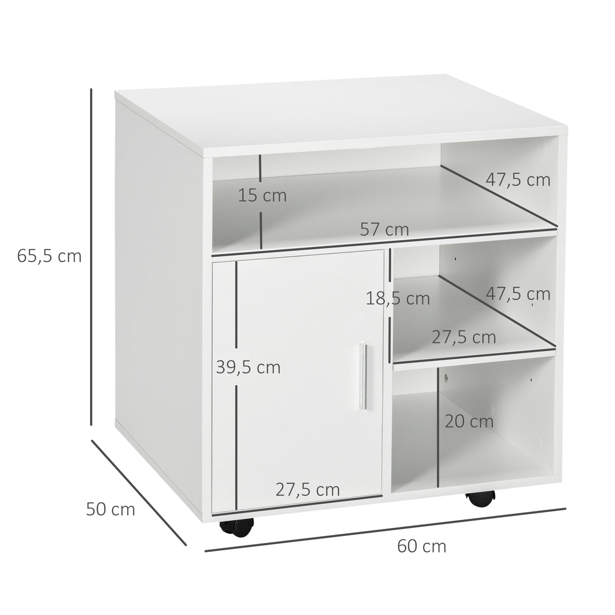 Support d'imprimante organiseur bureau caisson placard porte 3 niches + grand plateau panneaux particules blanc-2