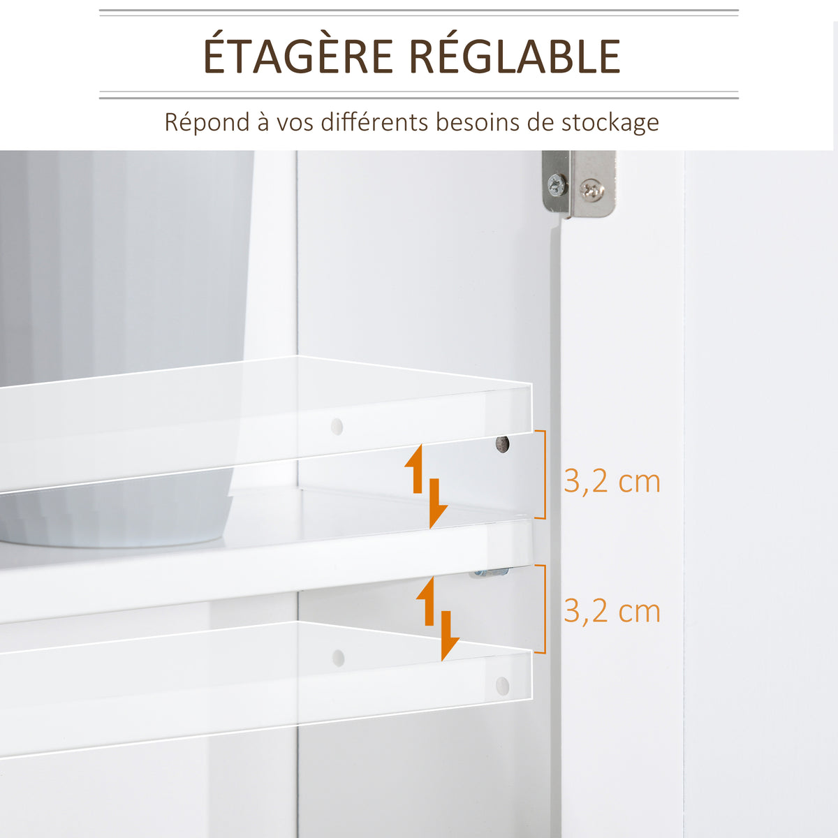Armoire Murale avec Miroir pour Salle de Bain 2 Niveaux avec 1 étagère réglable et 2 Portes en bois- dim. 56I x 14P x 46H cm-3