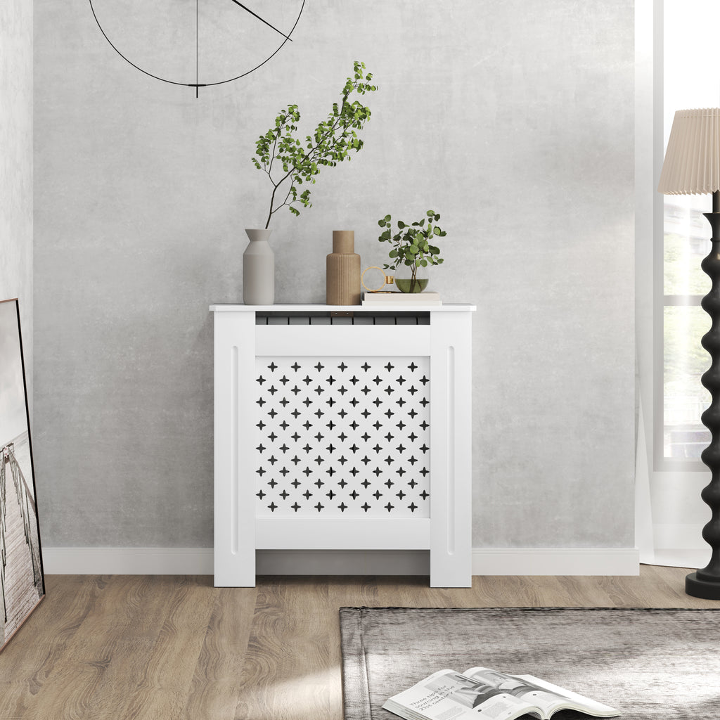 Couvercle de radiateur cache radiateur grille croisée pour salon chambre à coucher en bois 78l x 19P x 82H cm blanc-7