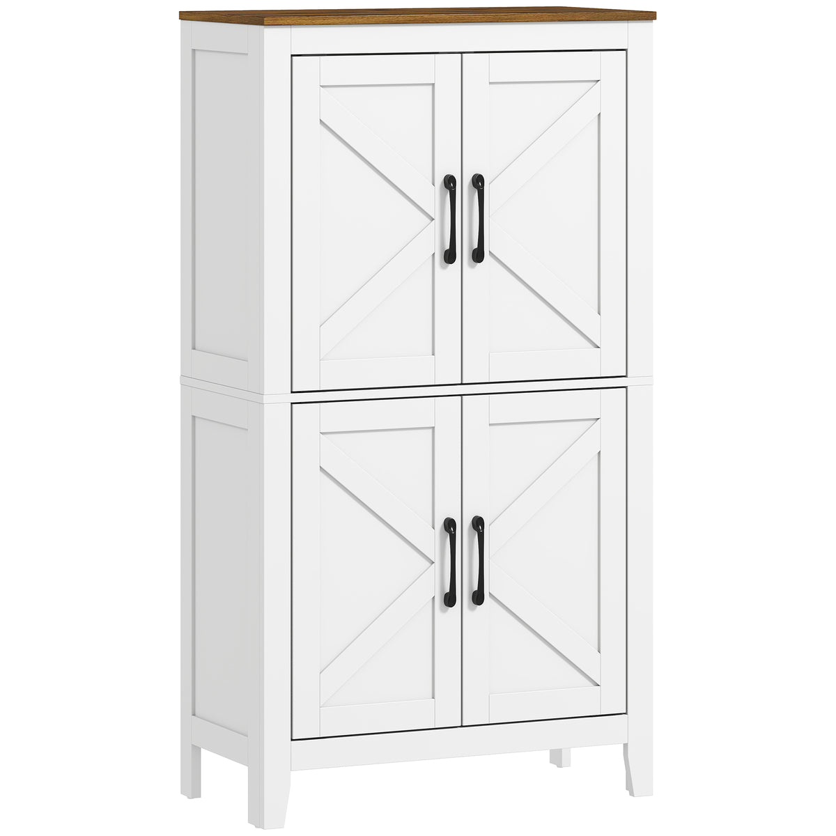 Meuble de salle de bain, meuble de rangement étroit avec 4 portes de grange et étagères réglables, blanc-0