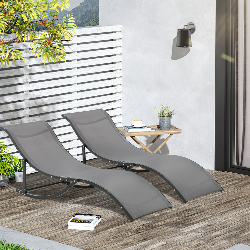 Lot de 2 bains de soleil pliables, chaise longue jardin extérieur en aluminium et textilène anthracite-1