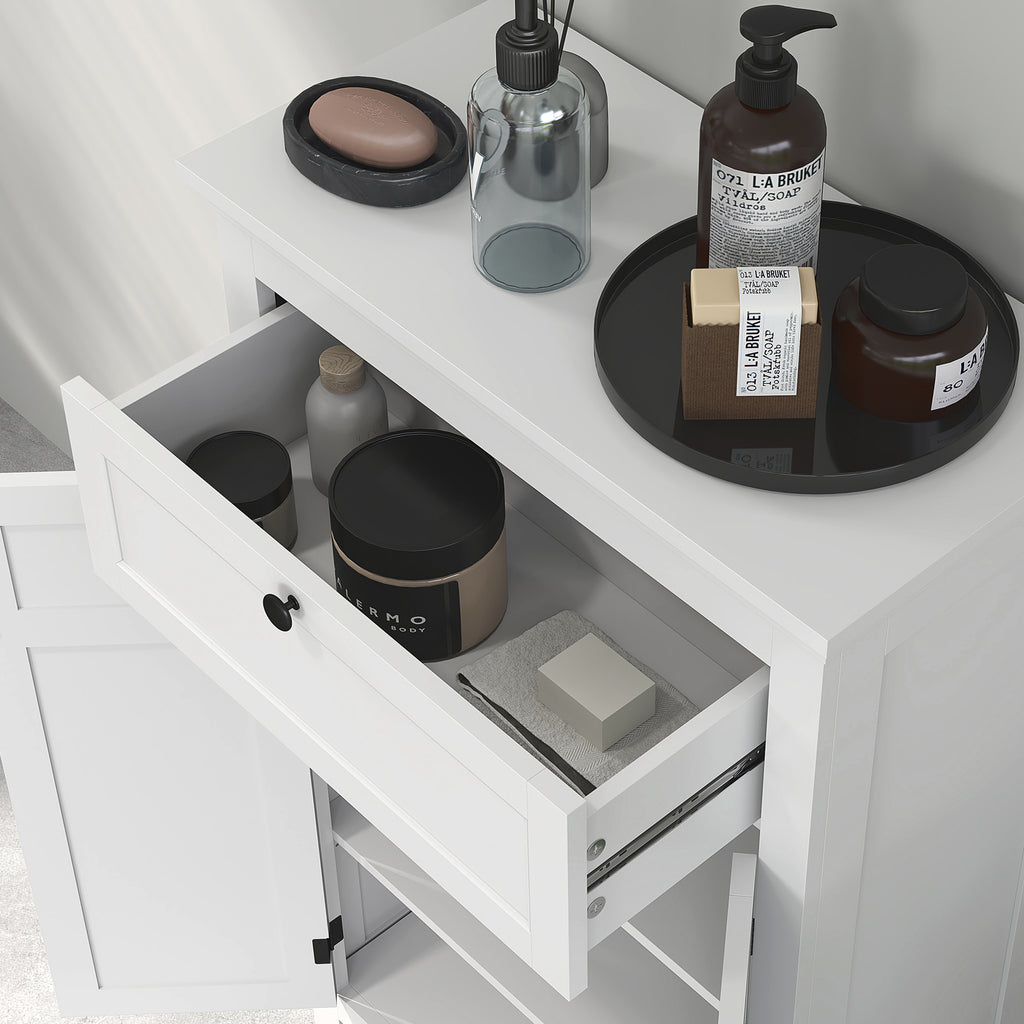 Meuble de salle de bain avec tiroir et étagères réglables, armoire de rangement sur pied, hauteur 102,5 cm, blanc-8