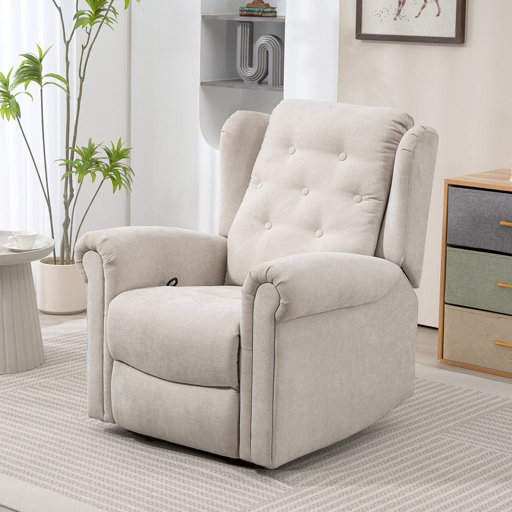 Fauteuil relax massant et chauffant avec dossier et repose-pieds réglable manuellement, poche latérale, beige-9