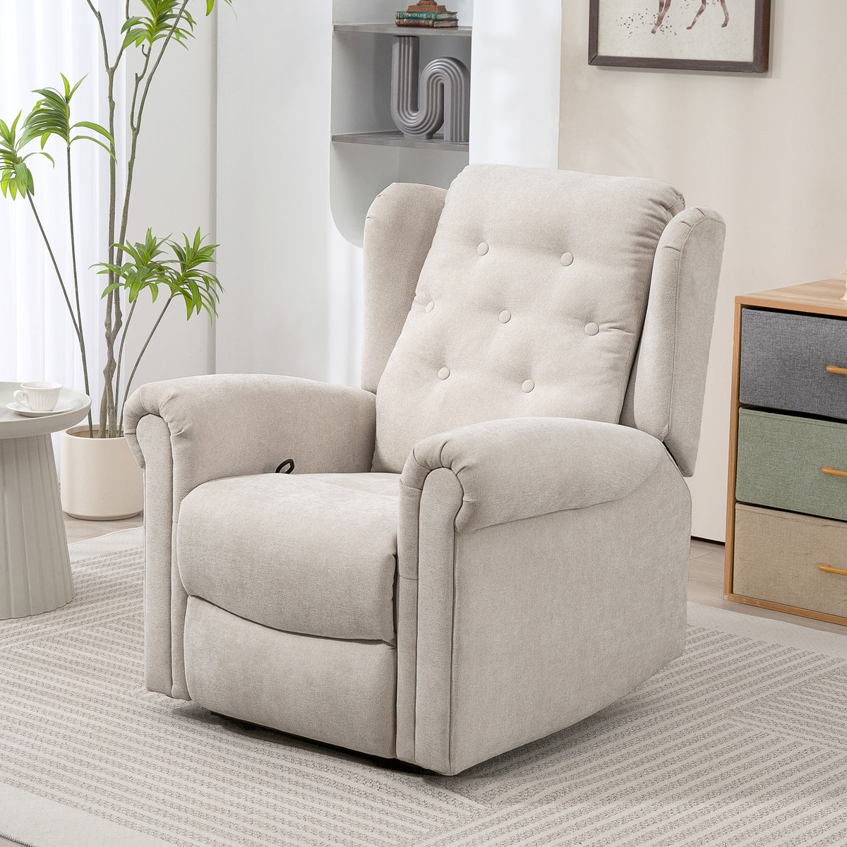 Fauteuil relax massant et chauffant avec dossier et repose-pieds réglable manuellement, poche latérale, beige-9