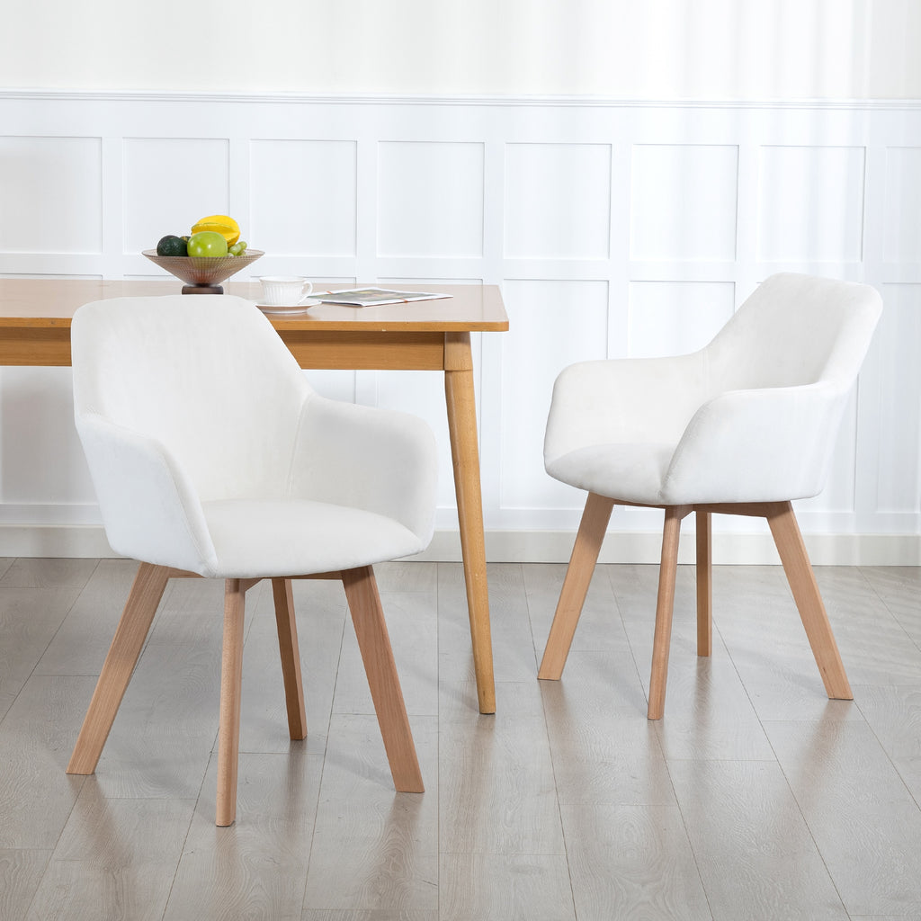 Lot de 2 chaises de salle à manger Fauteuil Assise rembourrée en tissu effet velours Pieds en bois, crème-9