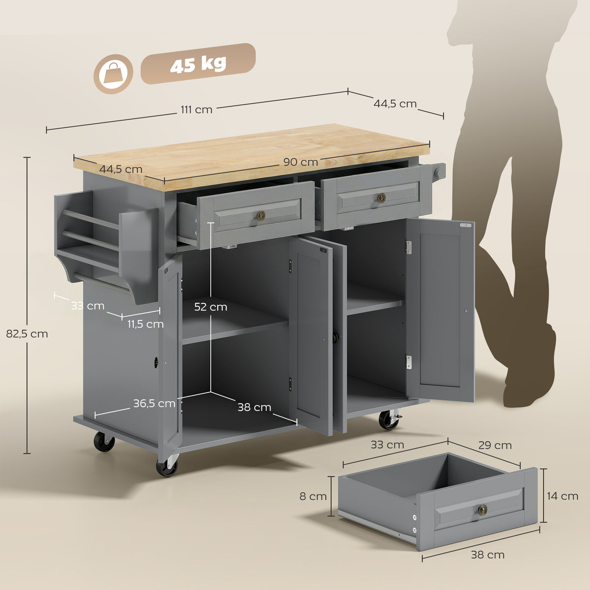 Desserte ilôt de cuisine multi rangements 2 tiroirs 2 placard 2 portes avec étagère range-bouteille-2