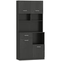 Buffet Haut Cuisine, Armoire de Cuisine avec 4 Portes à Fermeture Douce, Tiroir et Étagères Réglables, Noir-0
