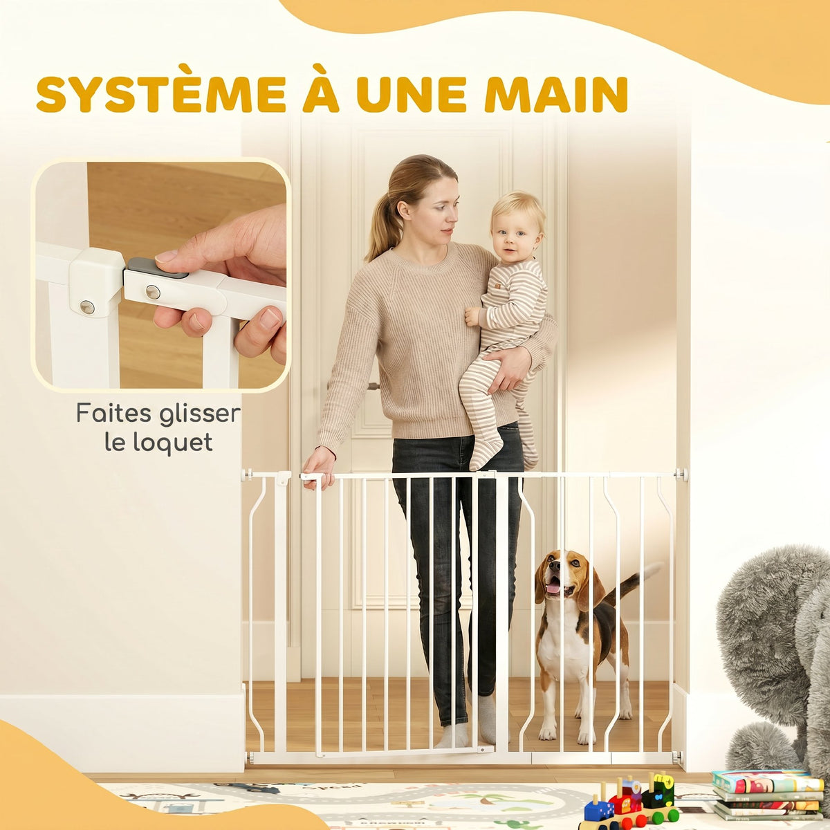 Barrière de sécurité barrière pour animal domestique longueur réglable dim. 75-115L x 76H cm blanc-4