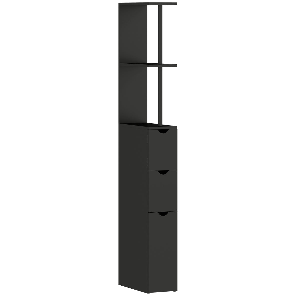 Meuble colonne salle de bain armoire de salle de bain avec tiroirs étagères ouvertes placard 15 x 33 x 136,8 cm noir-0