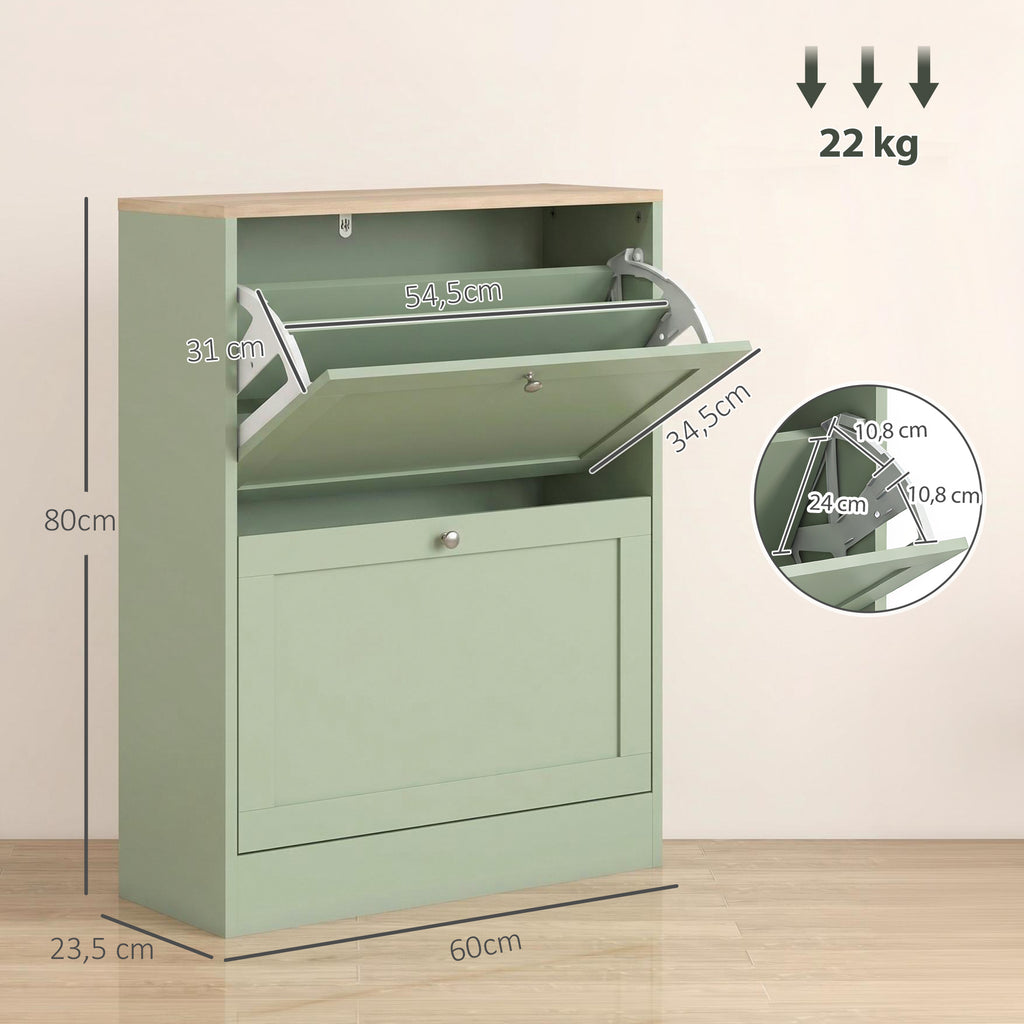Meuble à Chaussures 12 Paires, Armoire à Chaussures Étroite avec 2 Tiroirs, Étagères Réglables, 60 x 23,5 x 80 cm, Vert-2