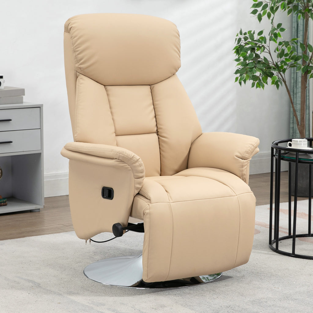 Fauteuil inclinable pivotant repose-pied réglable accoudoirs piètement acier chromé revêtement synthétique PU beige-1