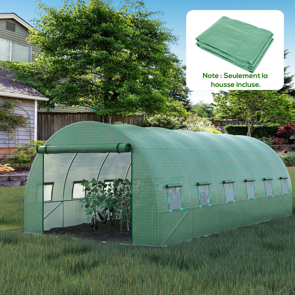 Bâche de Rechange Serre Tunnel 18 m², bâche 6 x 3 x 2 m PE Anti-UV imperméable 12 fenêtres + Porte Enroulable zippée vert-9
