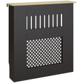 Couvercle de Radiateur en Bois à Lattes avec Détails Croisés et Étagère Supérieure, 78 x 19 x 81 cm, Noir-0