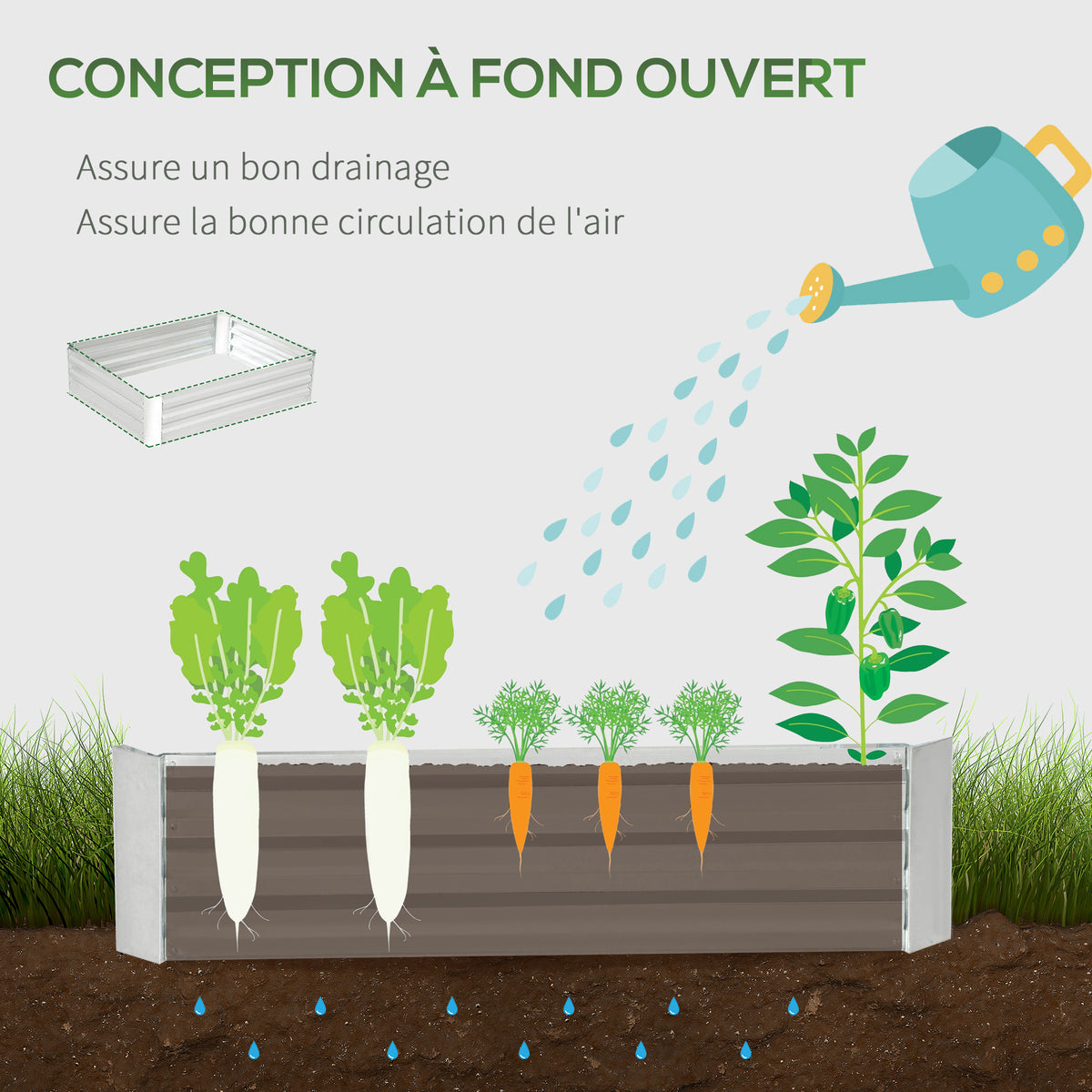 Lit de jardin surélevé carré potager en acier galvanisé protection contre mauvaises herbes 120 x 90 x 30 cm argent-5