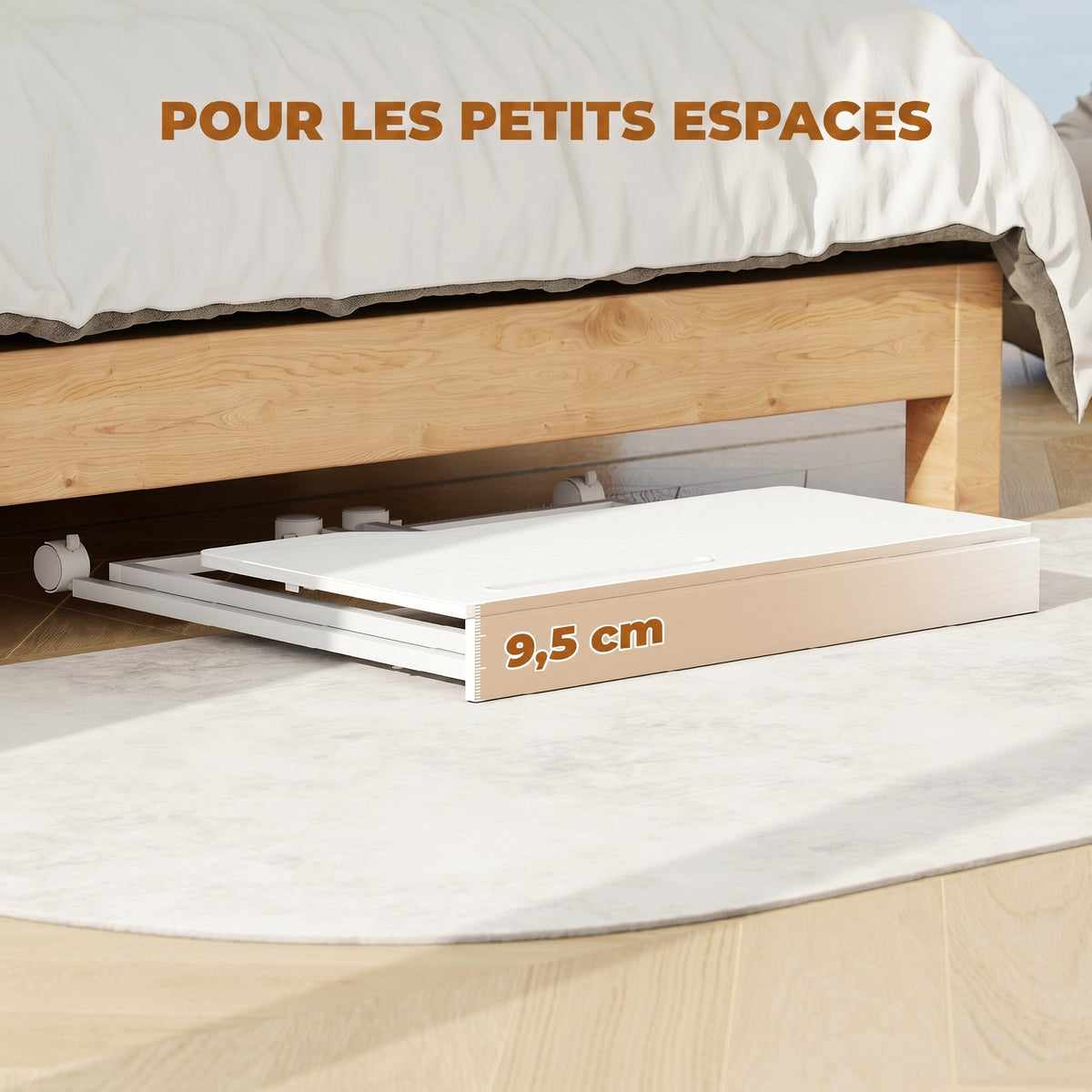 Bureau Pliable 80 x 52 cm, Bureau Ordinateur sur Roulettes avec Fente d'Appareil, Montage Facile, Blanc-3