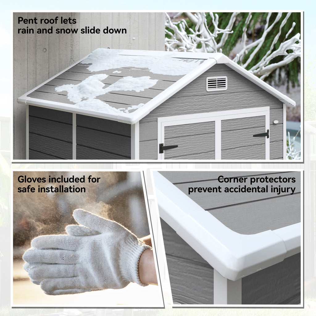 Abri de jardin en résine 2,7 m² avec plancher portes à loquet 3 fenêtre structure en aluminium 240 x 190 x 228 cm gris-7