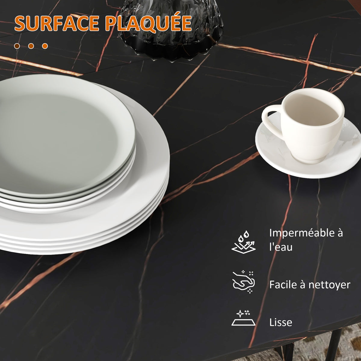 Table pliante cuisine table à manger pliable avec 2 abattants 2 roues avec freins 120 x 80 x 73 cm noir marbré imitation-4