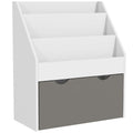 Bibliothèque pour enfants Multi-Rangement avec 3 niveaux d'étagères et un tiroir, 62,5L x 30l x 70H cm, gris et blanc-0
