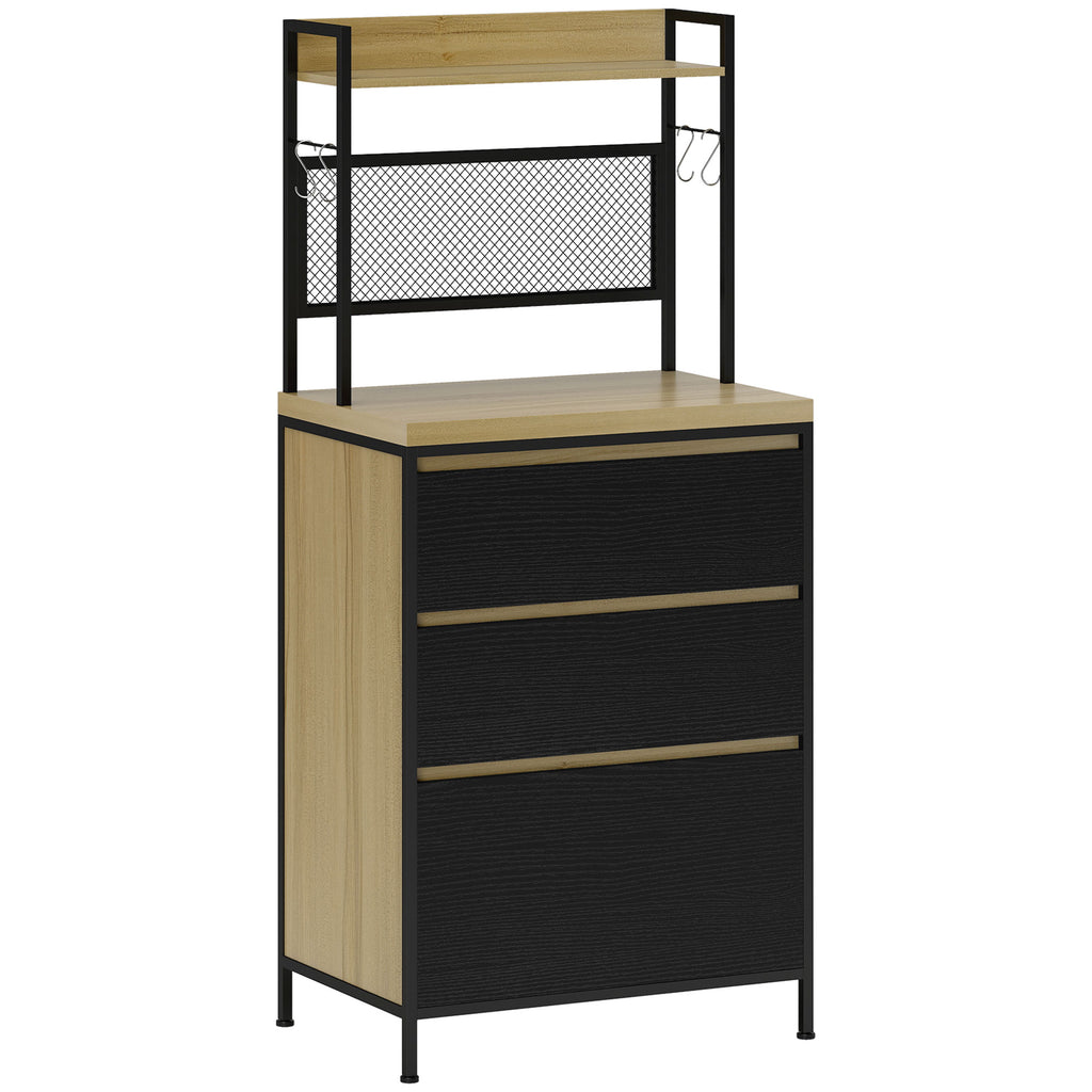 Armoire de cuisine style industriel avec 3 tiroirs, plan de travail, étagère et 4 crochets, 60x40x132cm-0