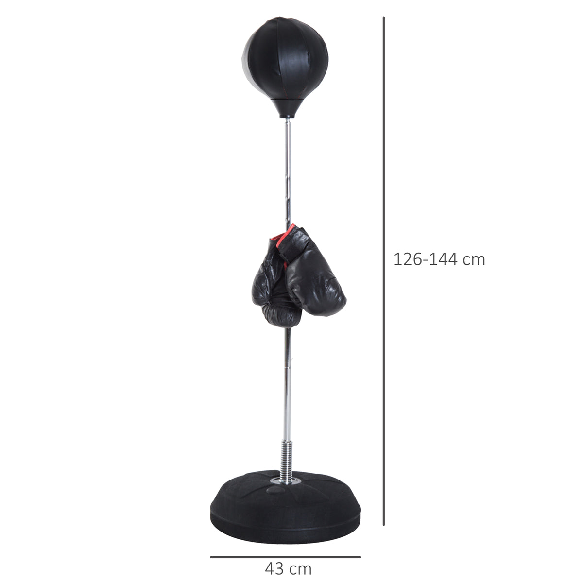 Sac de Frappe sur Pied Punching ball sur pied réglable en hauteur 126-144 cm avec gants, pompe et base de lestage pour adolescents et débutants noir-2